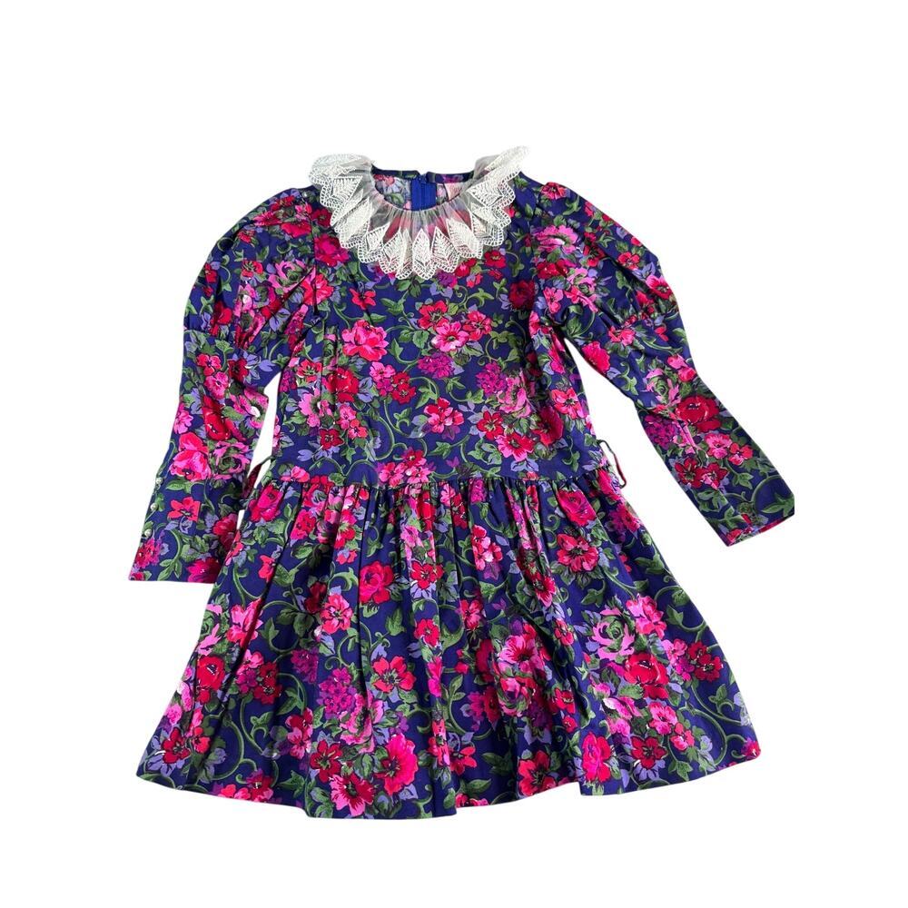 Vintage Carol Ann Bette Ball Goebel Girls Floral Prairie Dress Lace Collar Sz 5